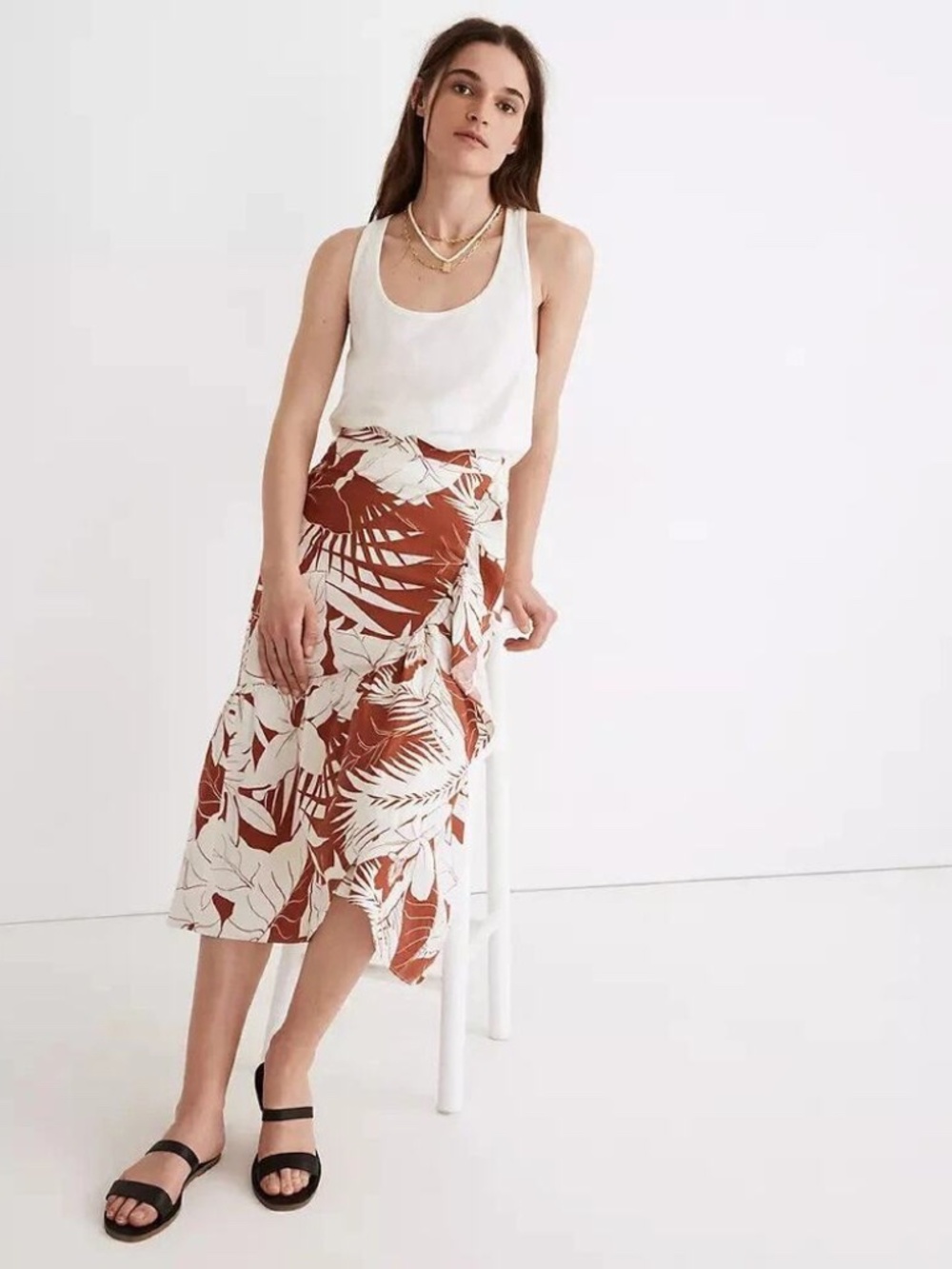 Madewell Linen-Blend Ruffle-Wrap Midi Skirt